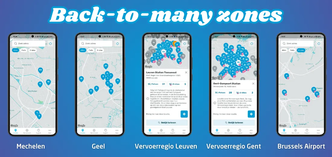Blue-bike back-to-many zones
